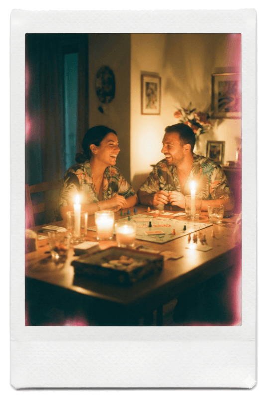 Romantic candlelit board game night for couples